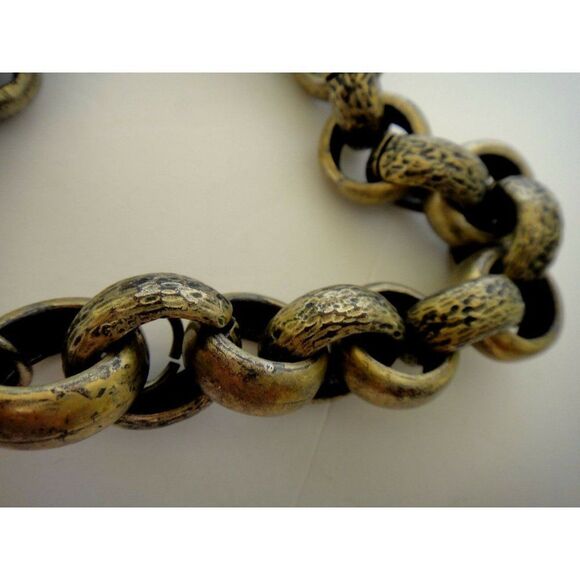 Chico's Large Chain Link Necklace Brushed Gold Tone Logo Tag 21" Smooth & Etched - Picture 2 of 5